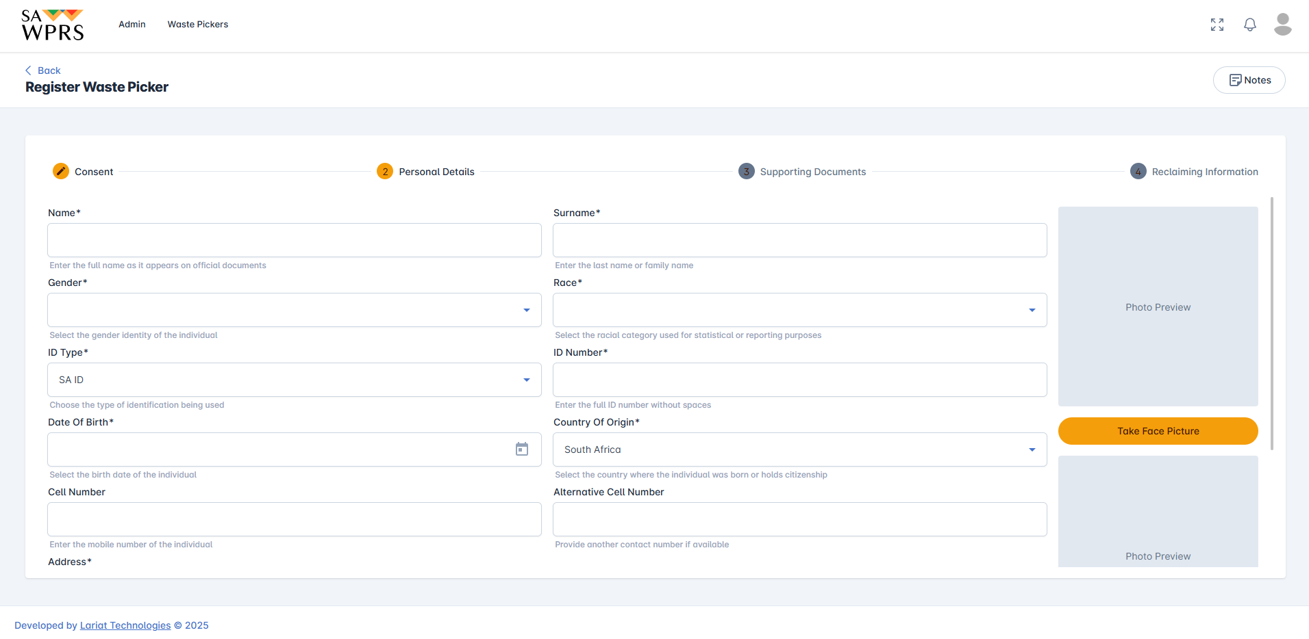 Waste Picker Registration Interface